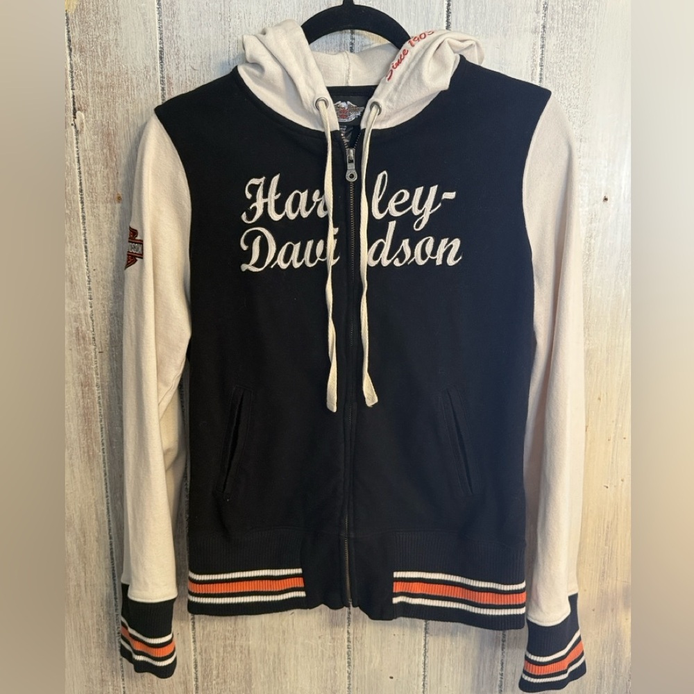 Harley-Davidson Black and White Hoodie with Orange Detail